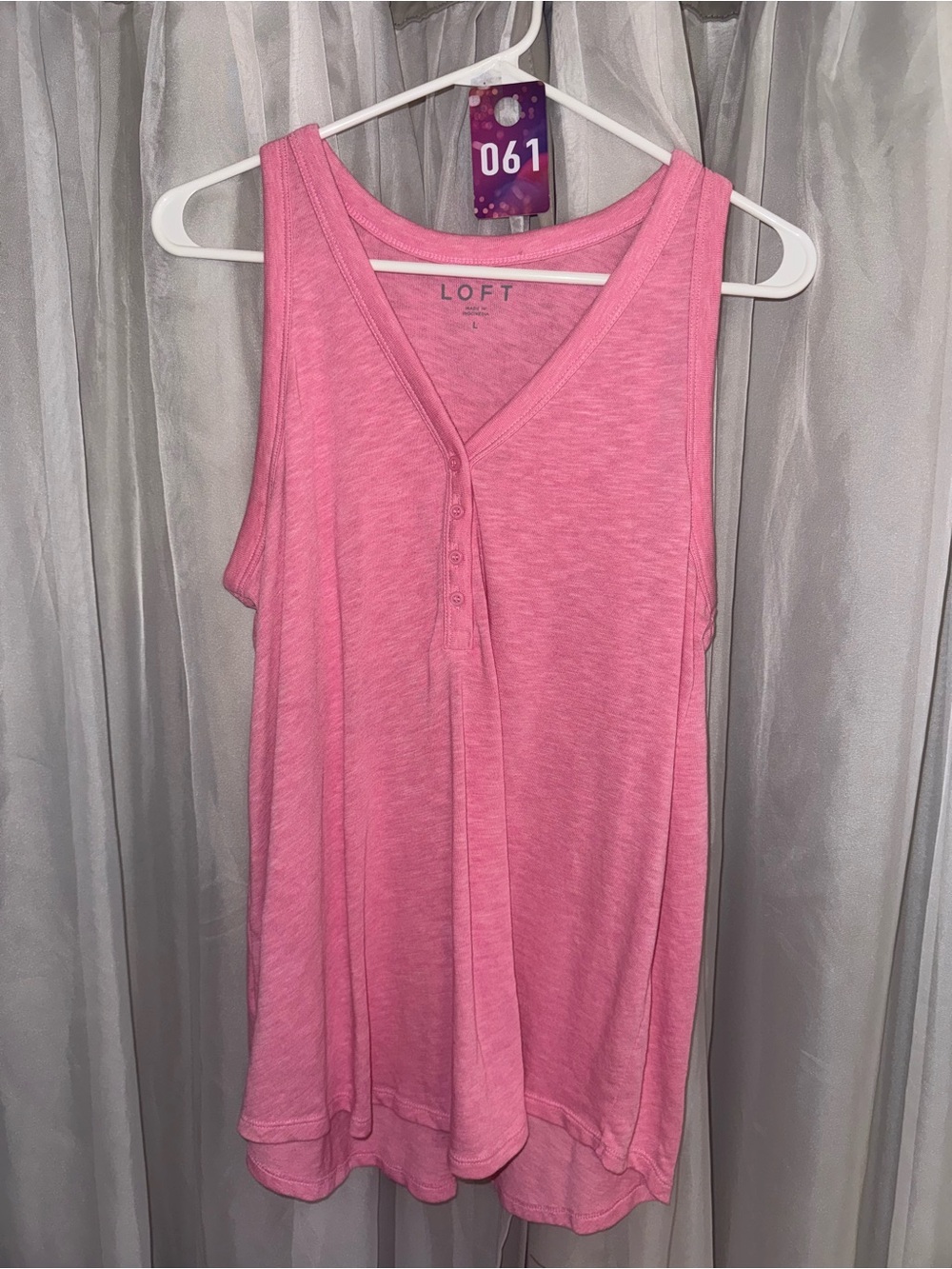 LOFT Pink V-Neck Henley Tank